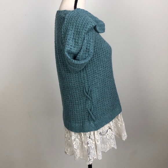 Knox Rose Floral Cream Lace Hem Green Loose Knit Cottagecore Sweater Sz M - Picture 2 of 8